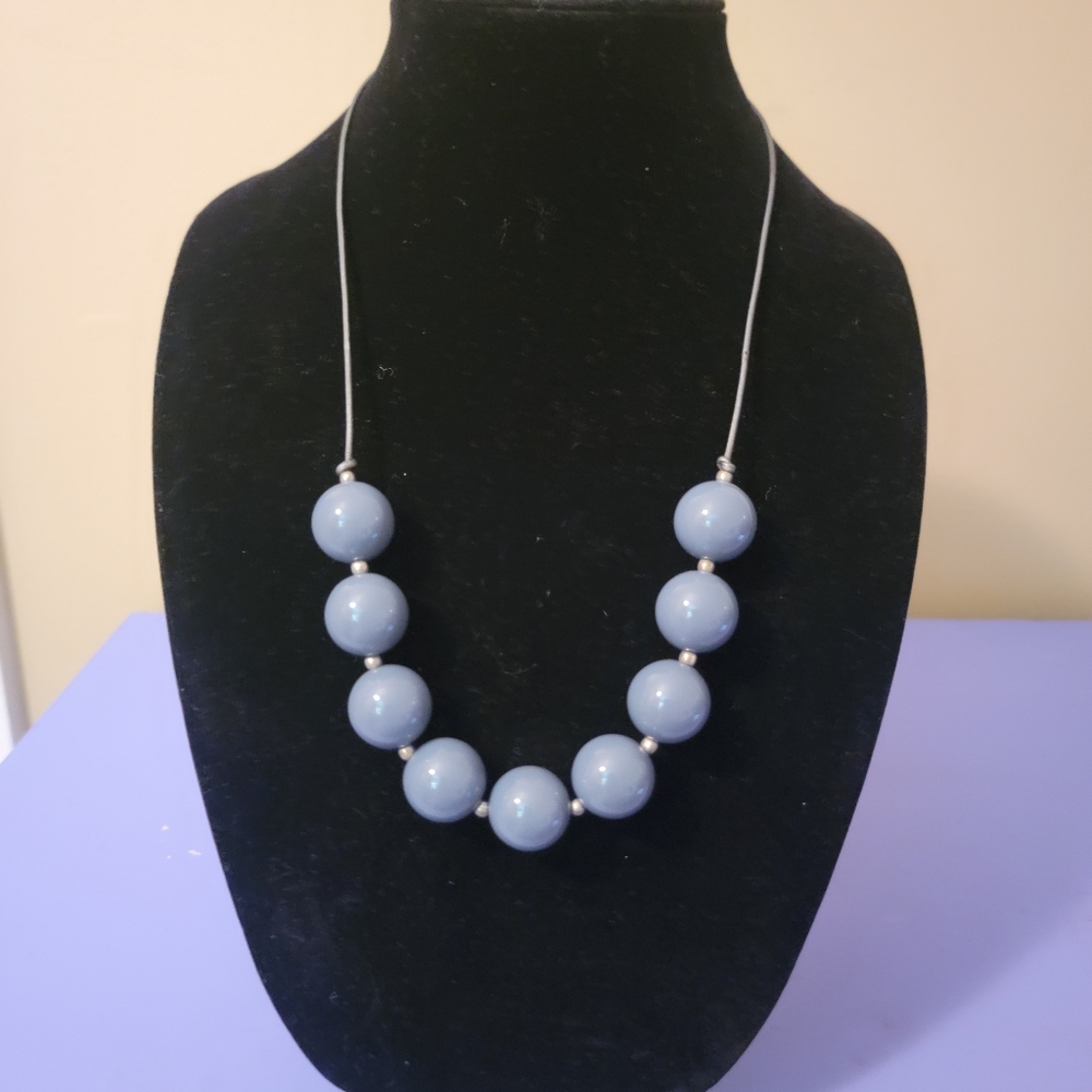 Blueish grey large beaded necklace